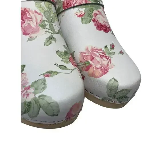 Swedish Torpatoffeln Floral Cottage Core Wooden Clogs Womens EU 42 US 10.5 - Picture 4 of 16